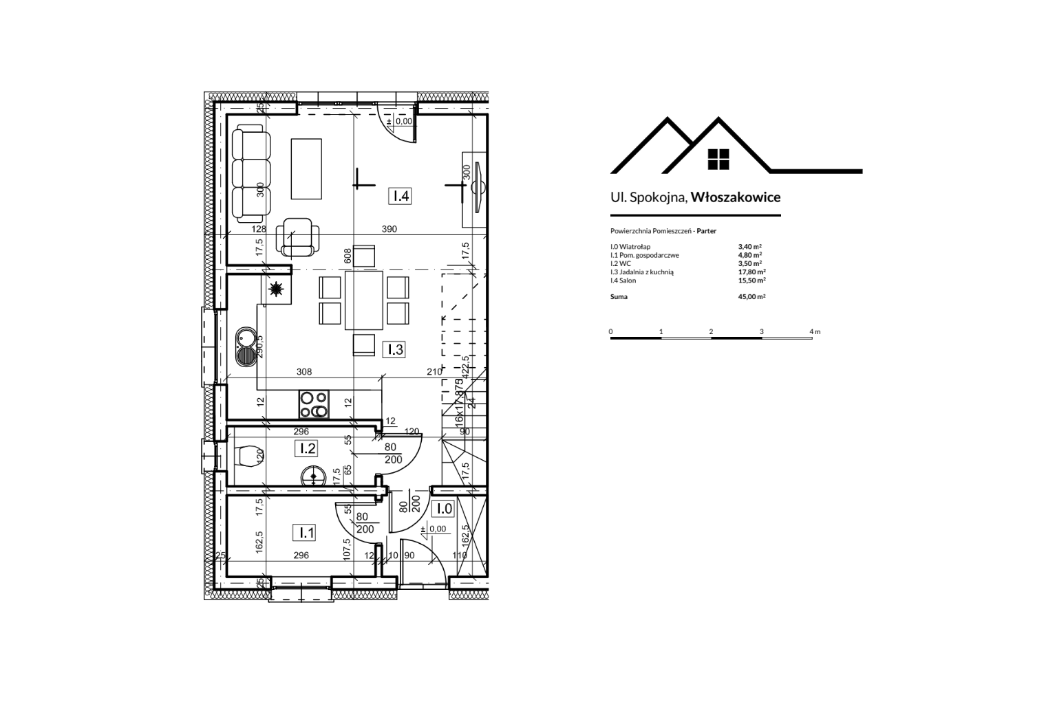 Rzut parteru wraz z aranżacją pomieszczenia
